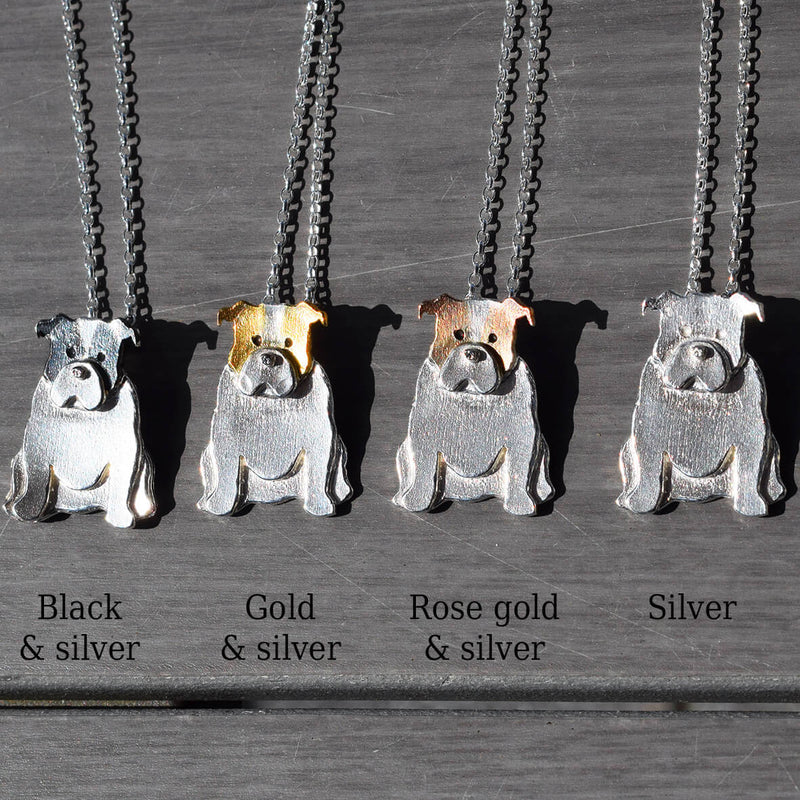 english bulldog necklaces, silver dog necklaces, dog breed gifts, english bulldog presents