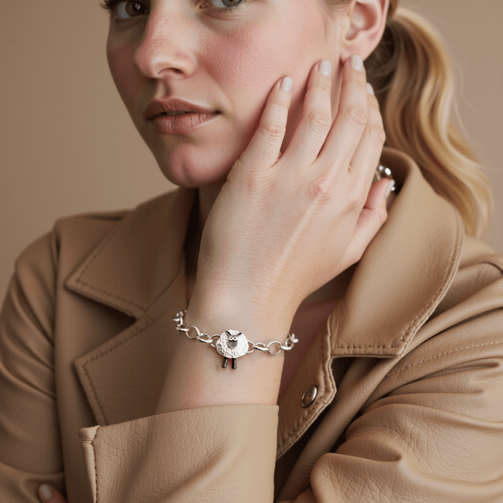 lucky clover sheep bracelet, silver irish bracelet, silver sheep bracelet, lucky charm bracelet, silver irish jewellery, sheep bracelet