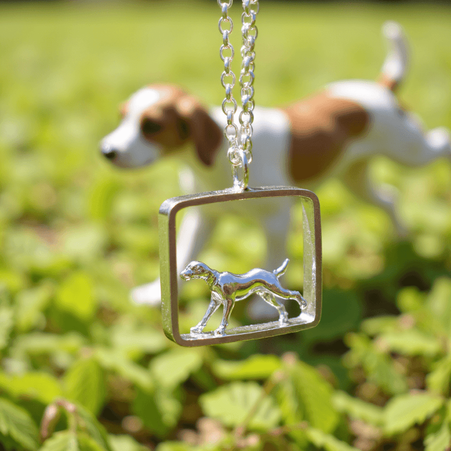 silver running dog necklace for dog lovers, silver dog necklace, silver dog jewellery, hound necklace, hound gift for woman, hunting dog gift