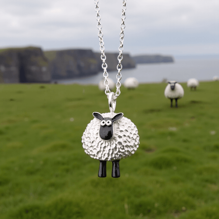 lucky sheep necklace, silver sheep necklace, Irish sheep necklace, lucky Irish necklace, suffolk sheep, silver sheep jewellery, lucky pendant