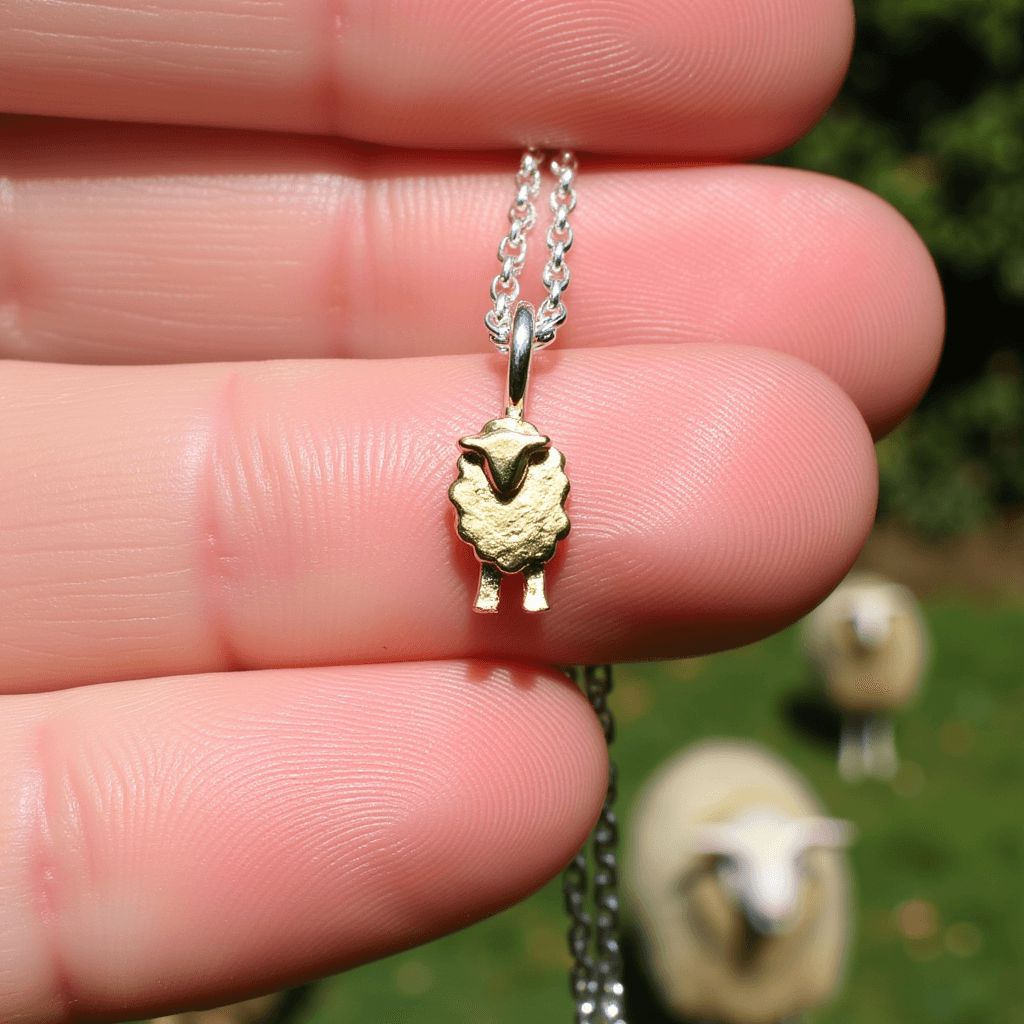 gold sheep necklace, gold sheep pendant, tiny sheep jewellery, wee sheep jewellery, tiny jewellery for woman, farm jewellery, gift for female farmer, sheep farm gift
