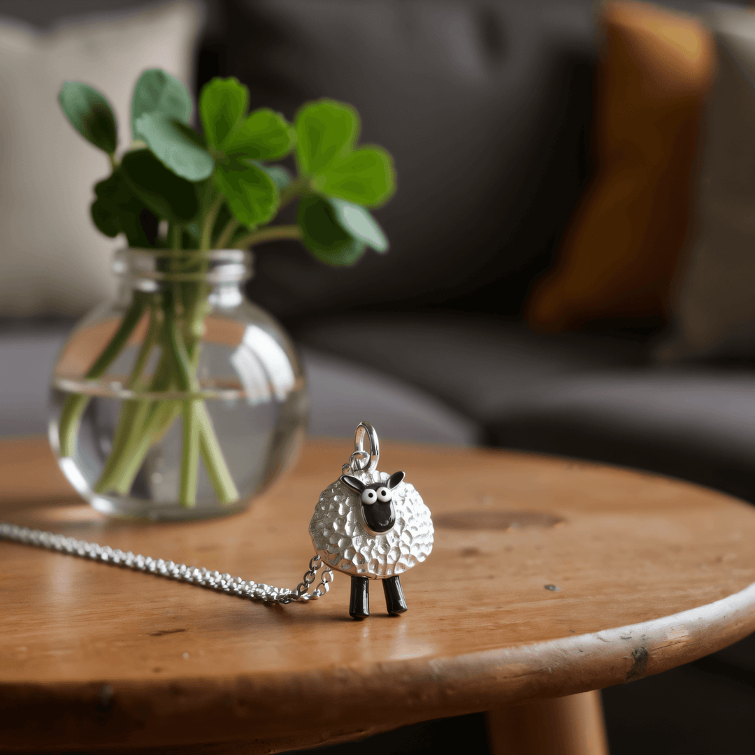 lucky sheep necklace, silver sheep necklace, Irish sheep necklace, lucky Irish necklace, suffolk sheep, silver sheep jewellery, lucky pendant, lucky travel jewellery