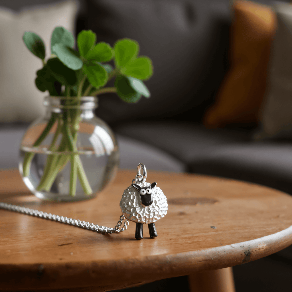 lucky sheep necklace, silver sheep necklace, Irish sheep necklace, lucky Irish necklace, suffolk sheep, silver sheep jewellery, lucky pendant, lucky travel jewellery