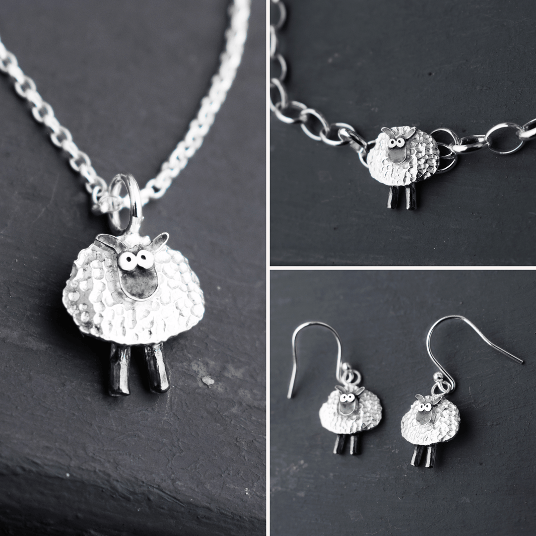 irish jewellery gift set, sheep jewellery, lucky irish jewellery, silver sheep gift