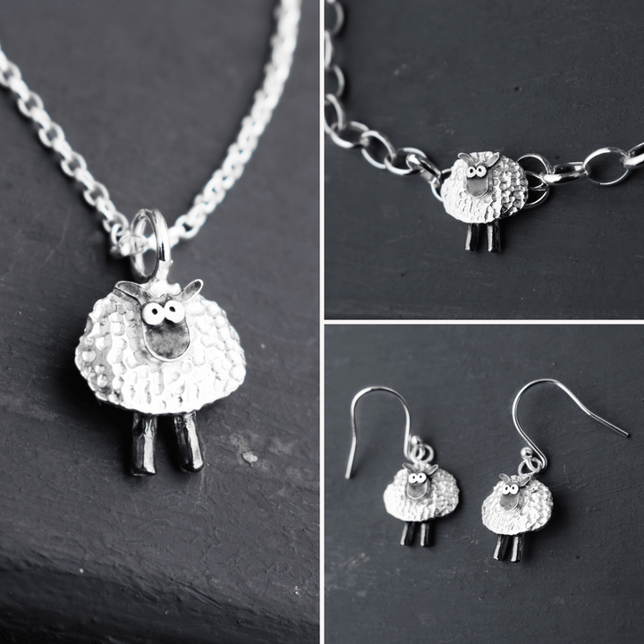 irish jewellery gift set, sheep jewellery, lucky irish jewellery, silver sheep gift