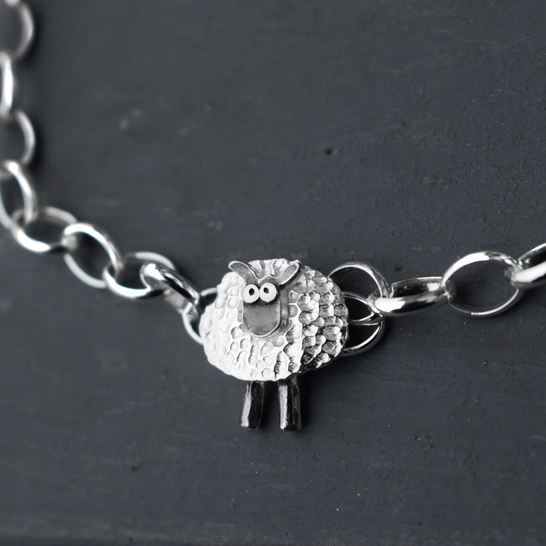 lucky clover sheep bracelet, silver irish bracelet, silver sheep bracelet, lucky charm bracelet, silver irish jewellery, sheep bracelet
