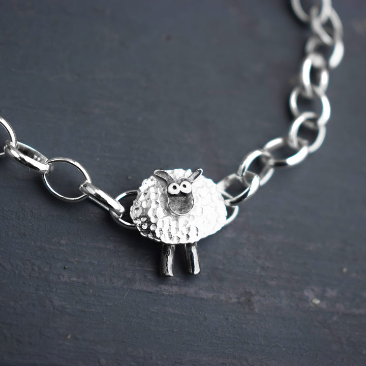 lucky clover sheep bracelet, silver irish bracelet, silver sheep bracelet, lucky charm bracelet, silver irish jewellery, sheep bracelet