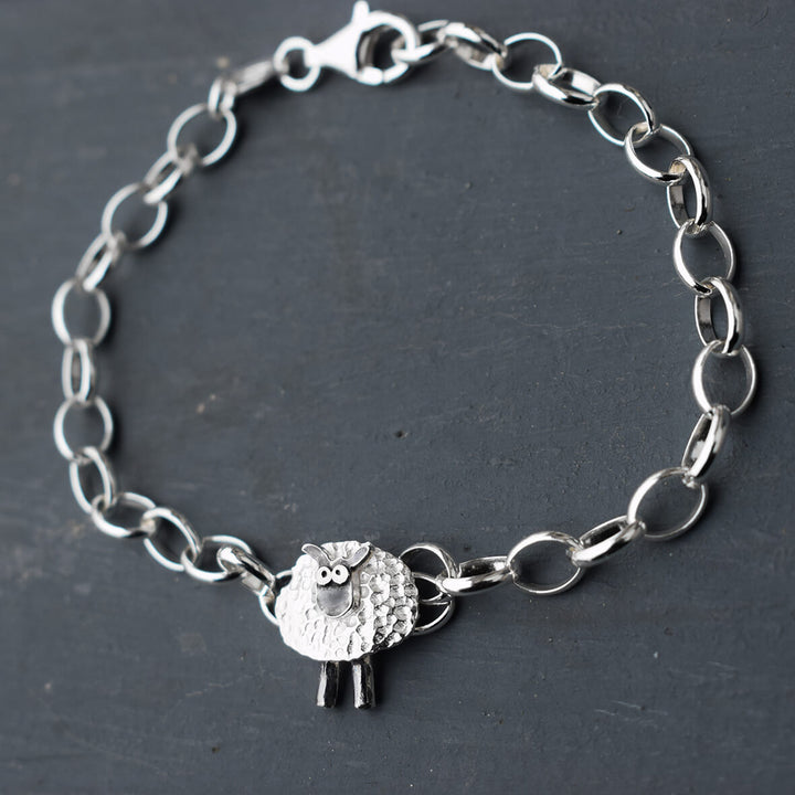 lucky clover sheep bracelet, silver irish bracelet, silver sheep bracelet, lucky charm bracelet, silver irish jewellery, sheep bracelet