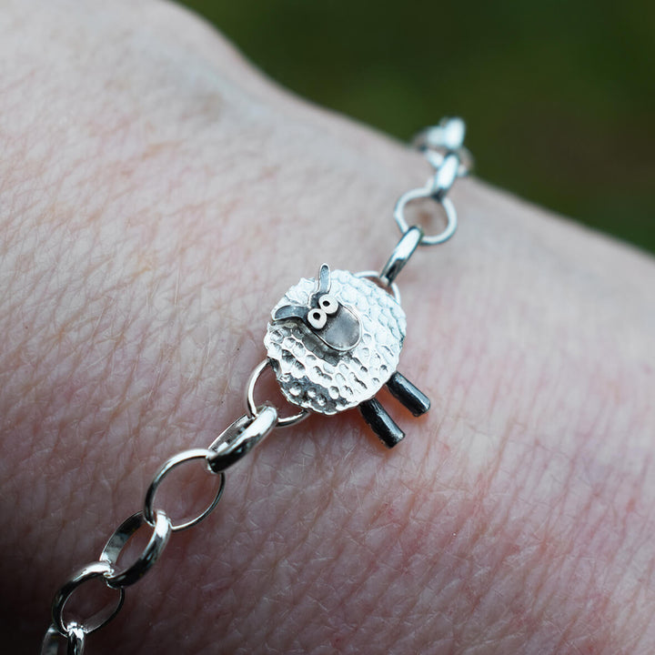 lucky clover sheep bracelet, silver irish bracelet, silver sheep bracelet, lucky charm bracelet, silver irish jewellery, sheep bracelet