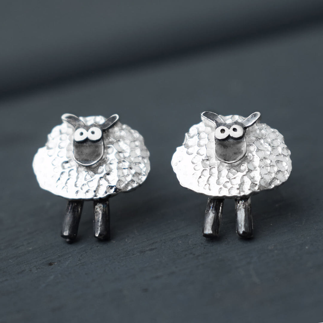 silver sheep earrings, lucky clover sheep stud earrings, irish sheep earrings, silver irish earrings, lucky charm earrings, lucky silver earrings