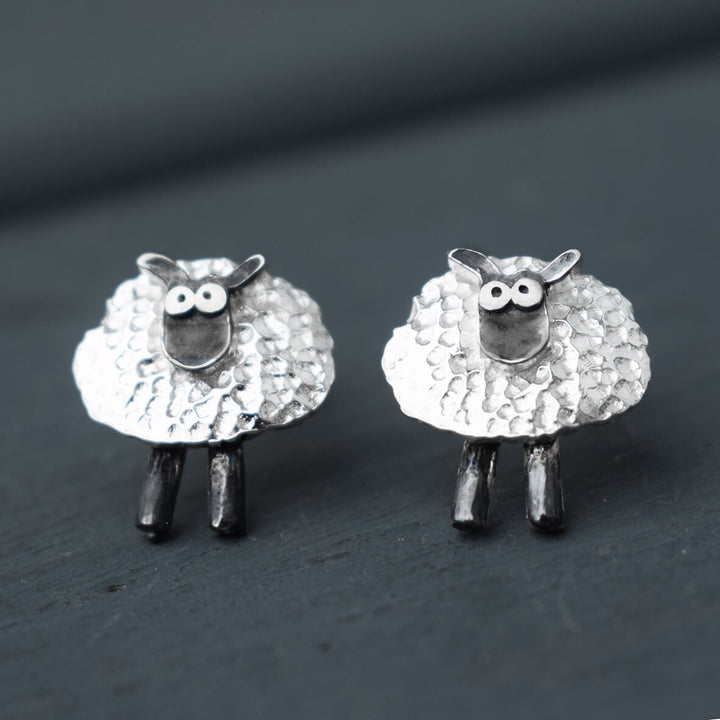 silver sheep earrings, lucky clover sheep stud earrings, irish sheep earrings, silver irish earrings, lucky charm earrings, lucky silver earrings