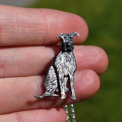 black lurcher necklace, black dog necklace, oxidised silver necklace, necklace for dog lover, dog memorial necklace