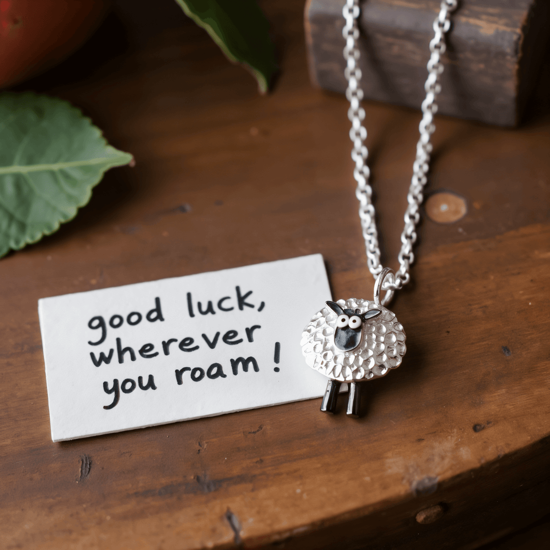 lucky sheep necklace, silver sheep necklace, Irish sheep necklace, lucky Irish necklace, suffolk sheep, silver sheep jewellery, lucky pendant