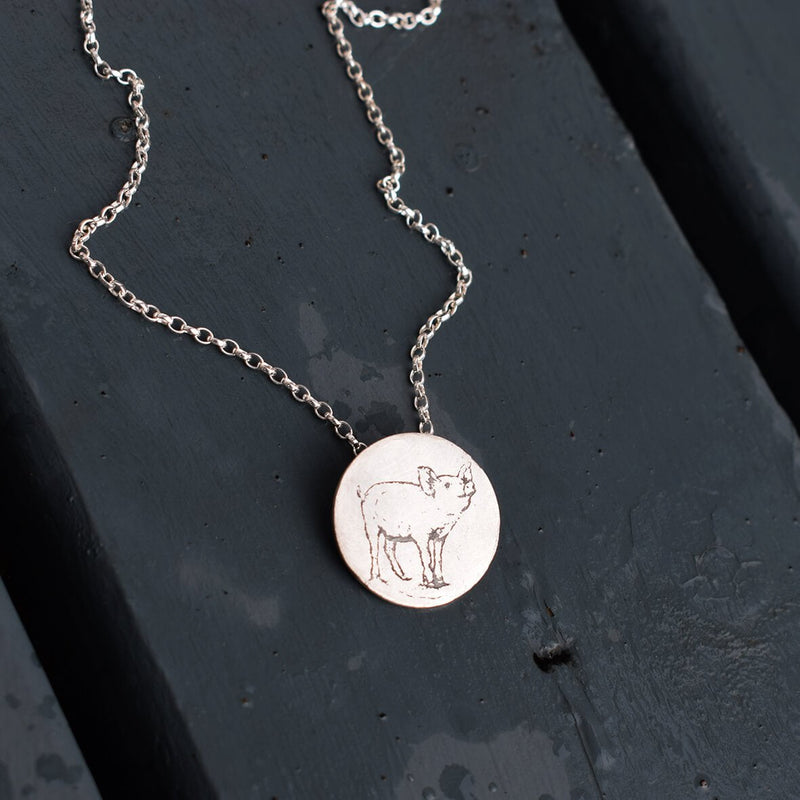 silver pig necklace, pig jewellery, pig gift for her, piglet necklace