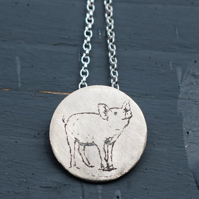 silver pig necklace, pig jewellery, pig gift for her, piglet necklace