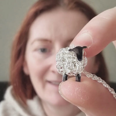 Handcrafted silver sheep necklace facing right - FreshFleeces, sheep jewellery, sheep jewelry, suffolk sheep necklace, suffolk sheep gift, suffolk sheep jewellery, suffolk sheep pendant, silver suffolk sheep