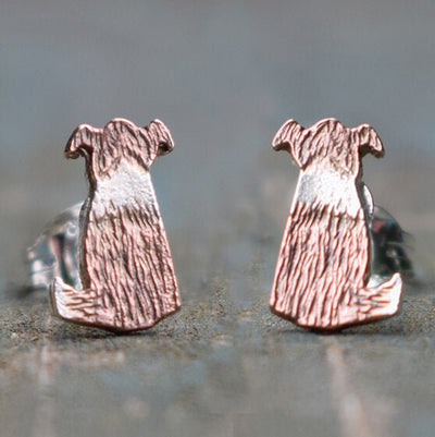 rose gold dog earrings, dog earrings, border collie earrings, sheepdog earrings, silver dog stud earrings
