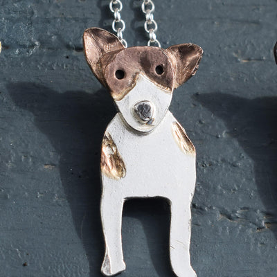 rose gold and silver jack russell terrier necklace, jack russell necklace, silver dog necklace, gift for jack russell owner, jack russell present for woman, jack russell gift for her, silver jack russell, jack russell jewellery, silver dog jewellery