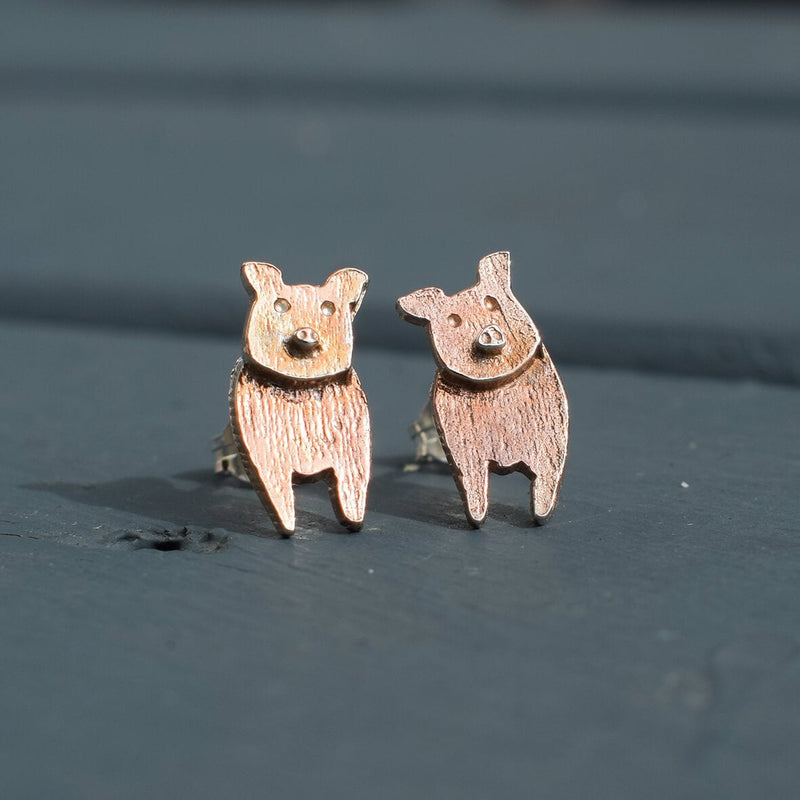 rose gold pig earrings, pig stud earrings, pig jewellery, pig gift for woman, pig present for her, gift for pig lover