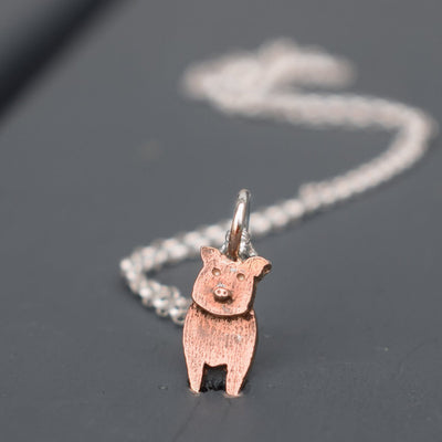 tiny pig necklace, pig necklace, pig pendant, pig jewellery, pig gift for woman, pig present for wife, pig present for her