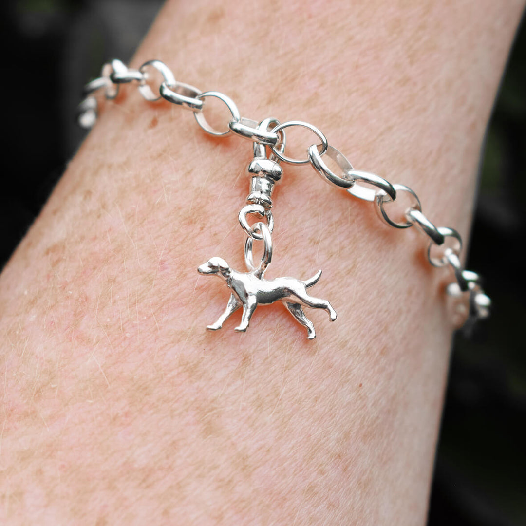 running dog bracelet, silver dog charm, hound dog jewellery, dog memorial present, dog gift for woman