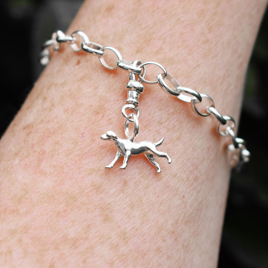 running dog bracelet, silver dog charm, hound dog jewellery, dog memorial present, dog gift for woman