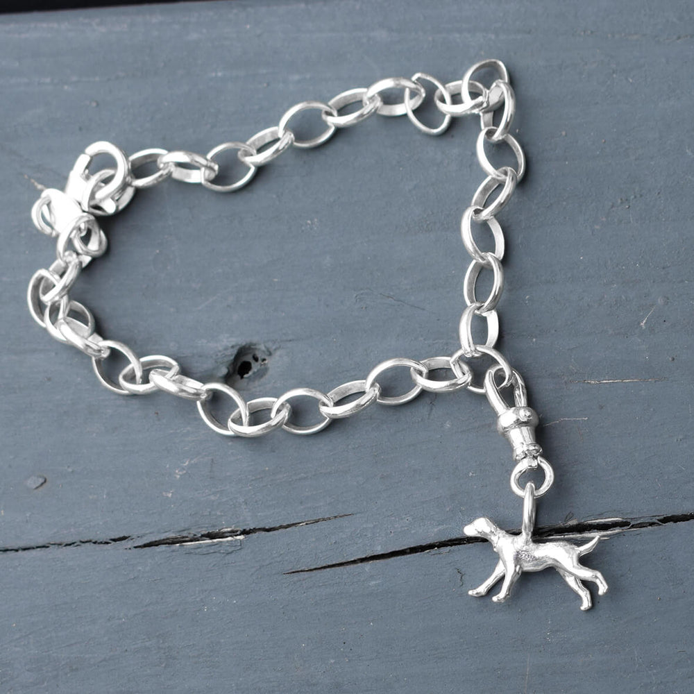 running dog bracelet, silver dog charm, hound dog jewellery, dog memorial present, dog gift for woman
