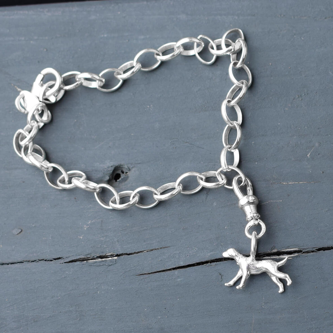 running dog bracelet, silver dog charm, hound dog jewellery, dog memorial present, dog gift for woman