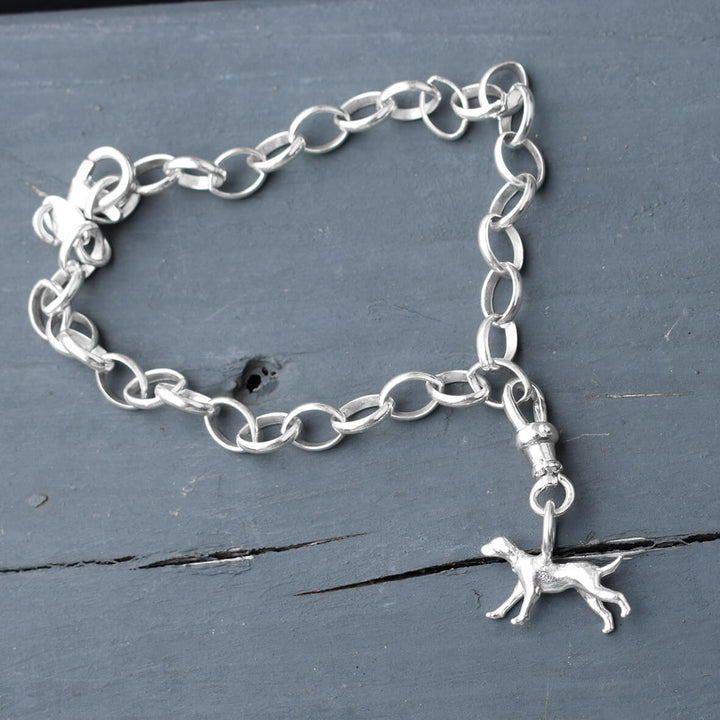 running dog bracelet, silver dog charm, hound dog jewellery, dog memorial present, dog gift for woman