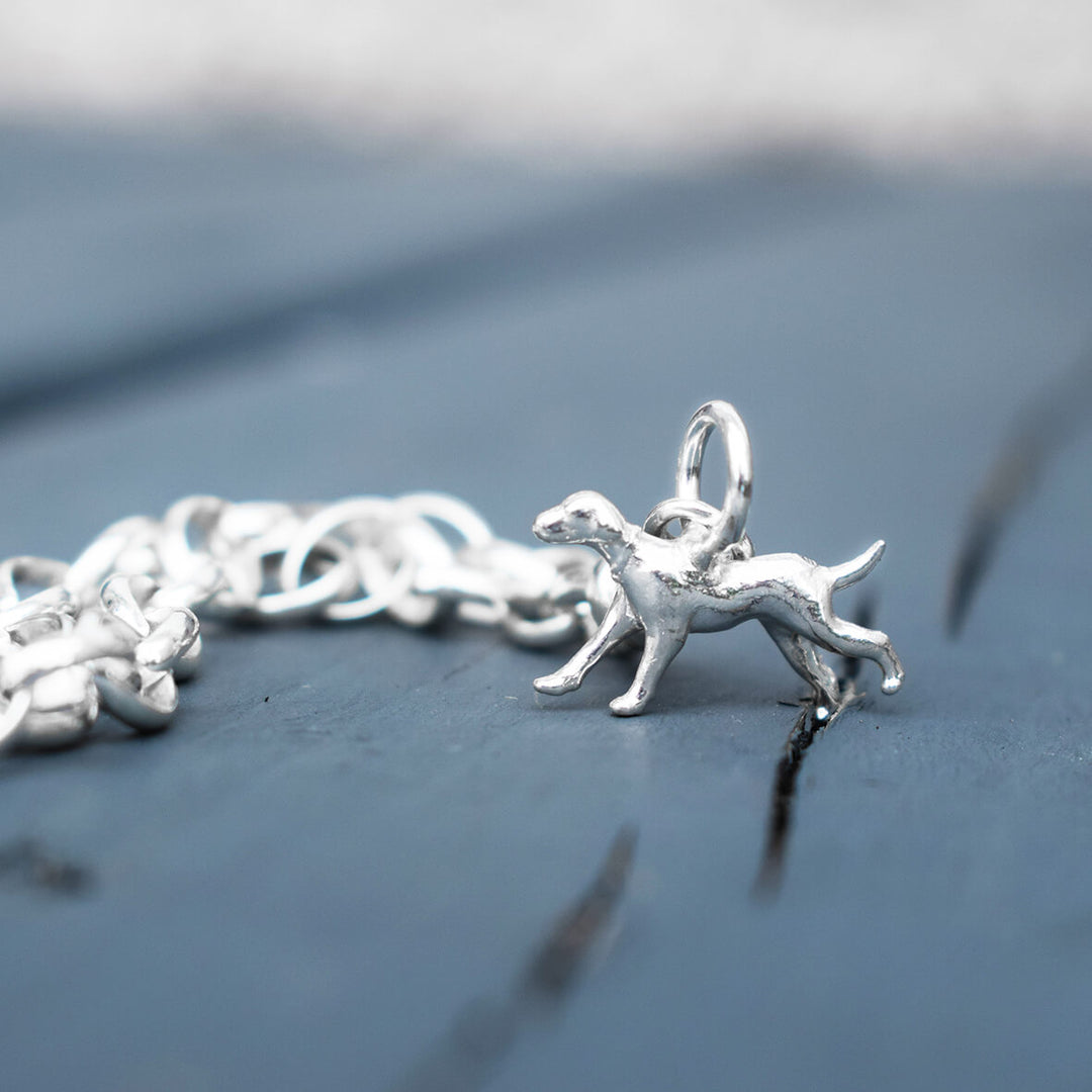 running dog bracelet, silver dog charm, hound dog jewellery, dog memorial present, dog gift for woman