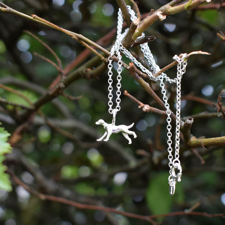running dog necklace, silver dog pendant, hound dog necklace, dog memorial gift, dog loss present