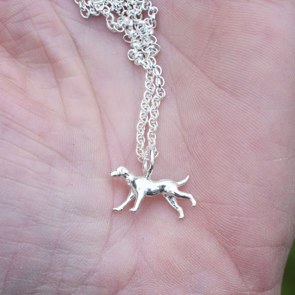 running dog necklace, silver dog pendant, hound dog necklace, dog memorial gift, dog loss present