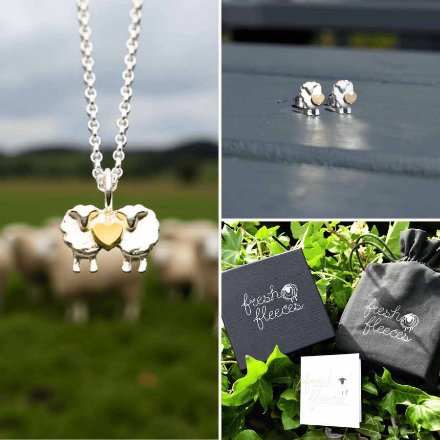 sheep themed christmas present for woman, sheep jewellery gift set, silver sheep jewellery, love ewe gift