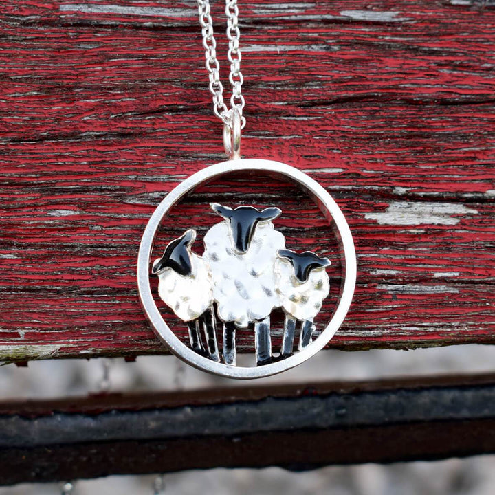 3 sheep necklace, flock of sheep necklace, flock of suffolk sheep gift, suffolk sheep present for woman, sheep jewellery, quality sheep presents