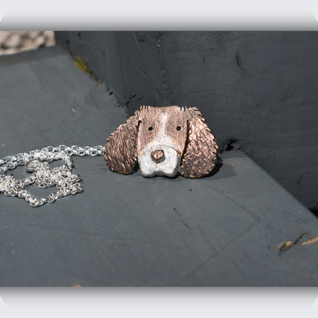 silver and rose gold springer spaniel memorial necklace