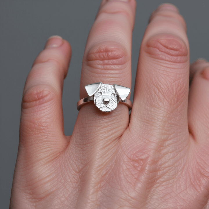 border terrier ring, silver dog ring, silver border terrier jewellery, border terrier gift for woman, quality border terrier present, terrier ring