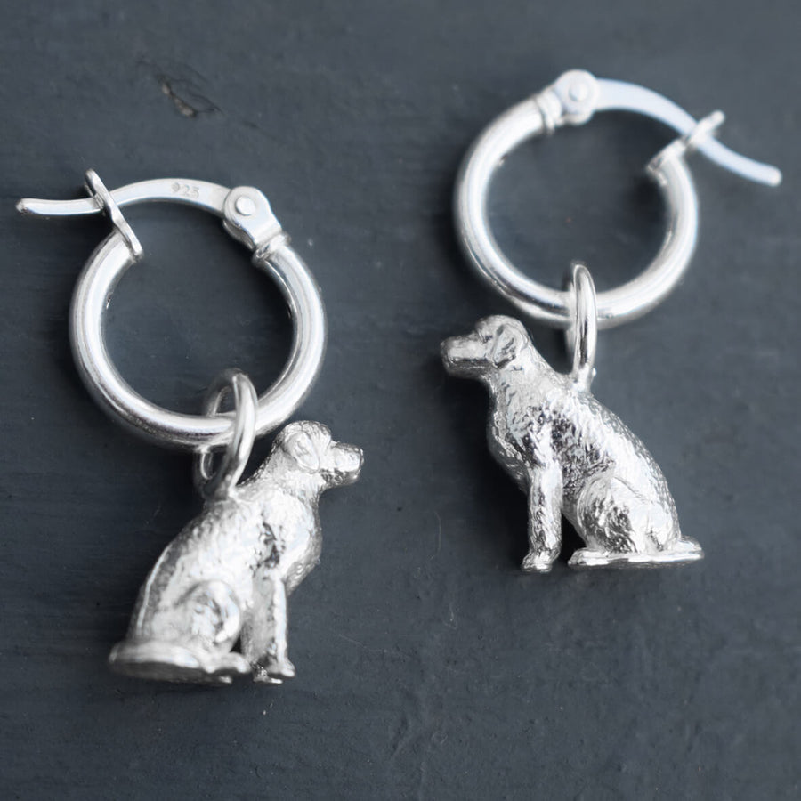 silver cockapoo earrings, cockapoo hoop earrings, silver dog hoop earrings