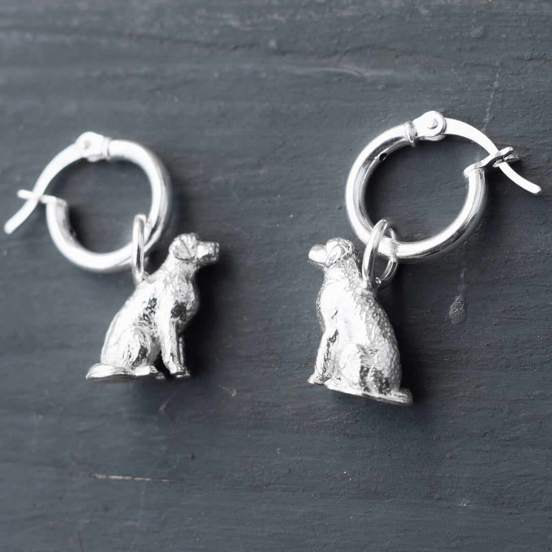 silver cockapoo earrings, cockapoo hoop earrings, silver dog hoop earrings