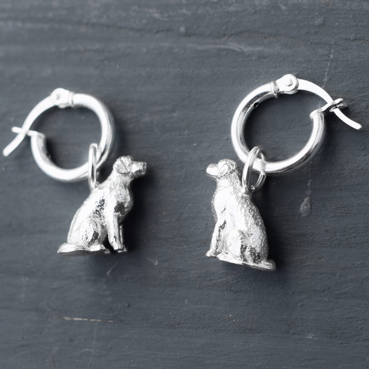 silver cockapoo earrings, cockapoo hoop earrings, silver dog hoop earrings