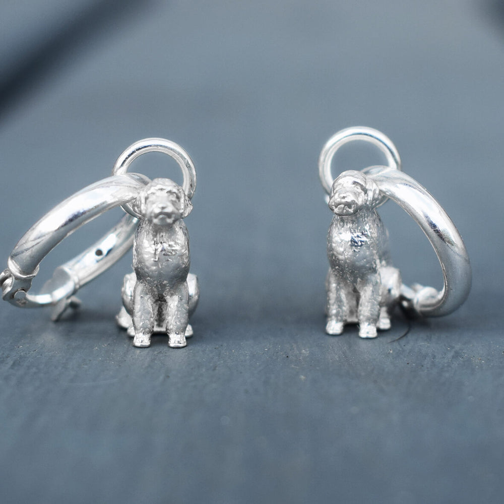 silver cockapoo earrings, cockapoo hoop earrings, silver dog hoop earrings