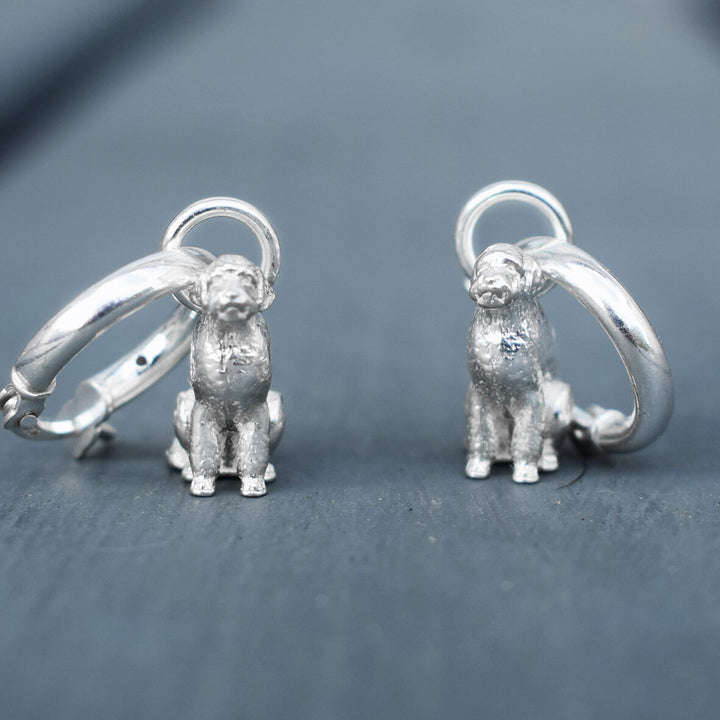 silver cockapoo earrings, cockapoo hoop earrings, silver dog hoop earrings