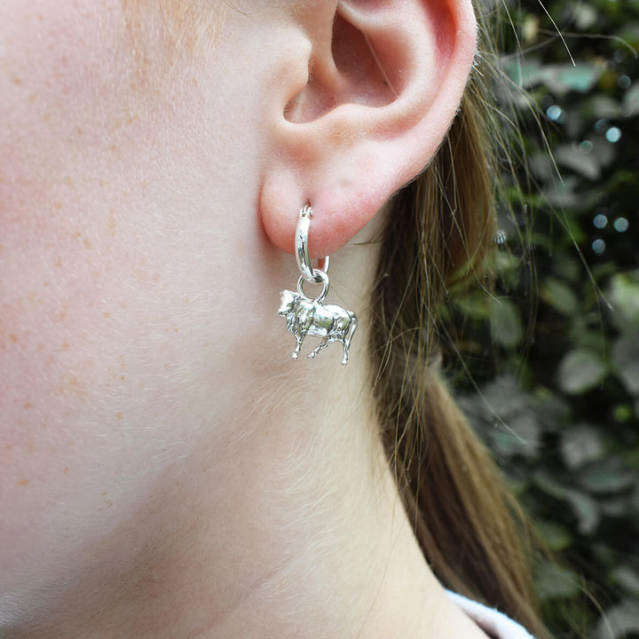 silver cow earrings, cow hoop earrings, dangly cow earrings