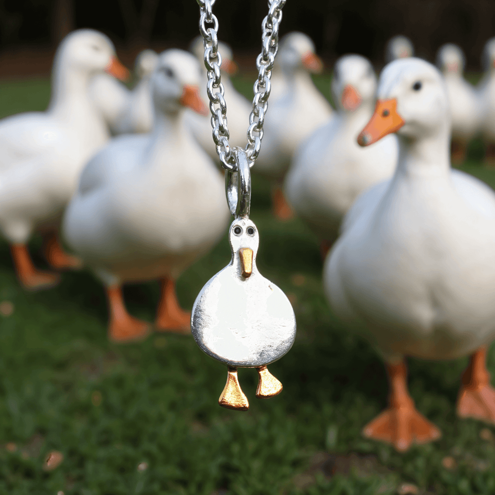 duck necklace, duck jewellery, silver duck jewellery, duck gift for woman, duck present for wife, duck present for friend, gift for duck lover, gift for bird lover