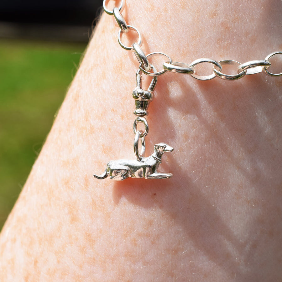 silver greyhound charm bracelet, greyhound charm, sighthound jewellery, greyhound memorial present, gift for greyhound owner