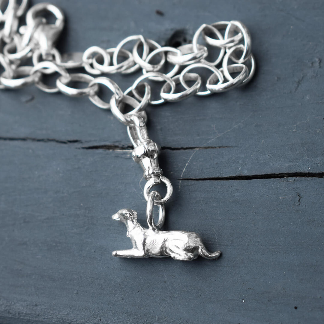 silver greyhound charm bracelet, greyhound charm, sighthound jewellery, greyhound memorial present, gift for greyhound owner