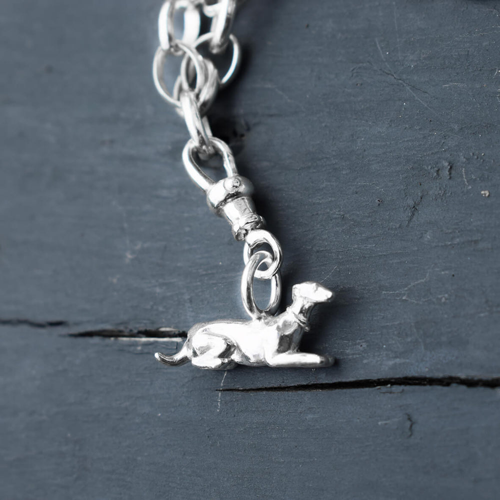 silver greyhound charm bracelet, greyhound charm, sighthound jewellery, greyhound memorial present, gift for greyhound owner
