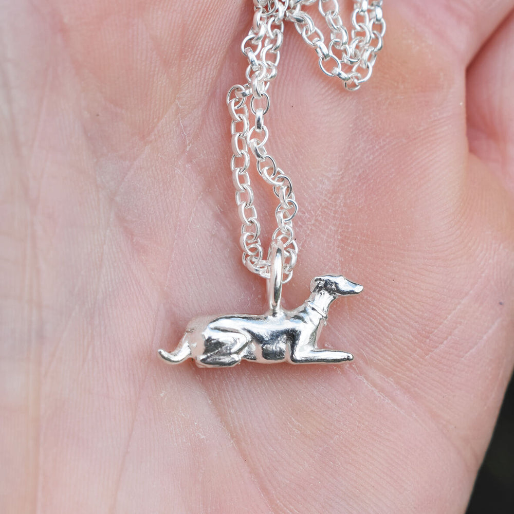 silver greyhound necklace, sighthound necklace, greyhound memorial jewellery, greyhound jewellery, gift for greyhound owner