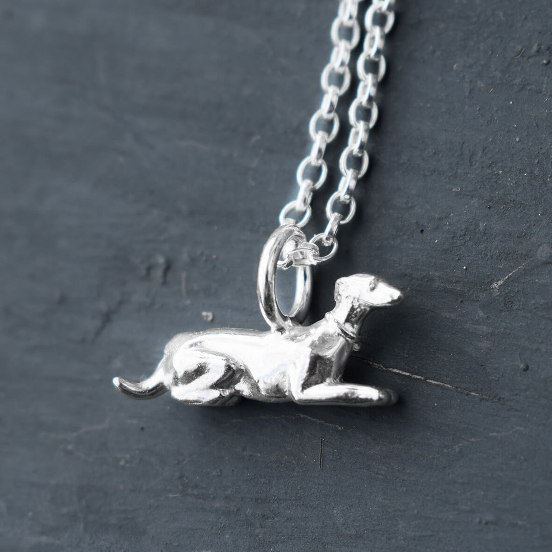 silver greyhound necklace, sighthound necklace, greyhound memorial jewellery, greyhound jewellery, gift for greyhound owner