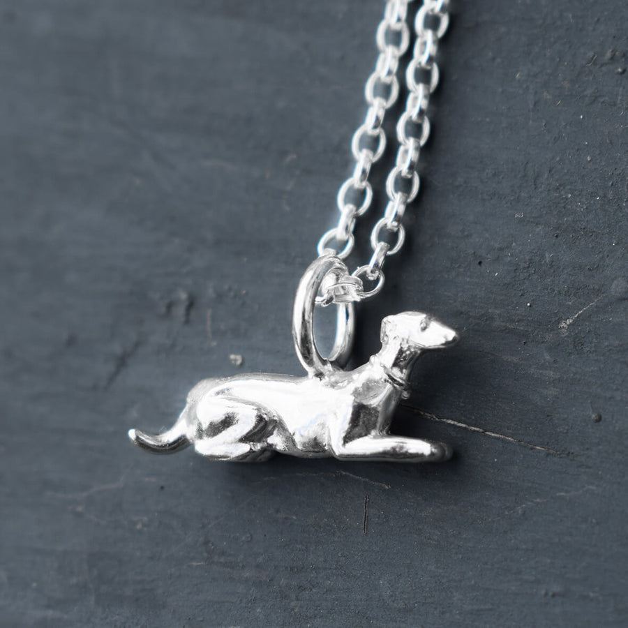 silver greyhound necklace, sighthound necklace, greyhound memorial jewellery, greyhound jewellery, gift for greyhound owner