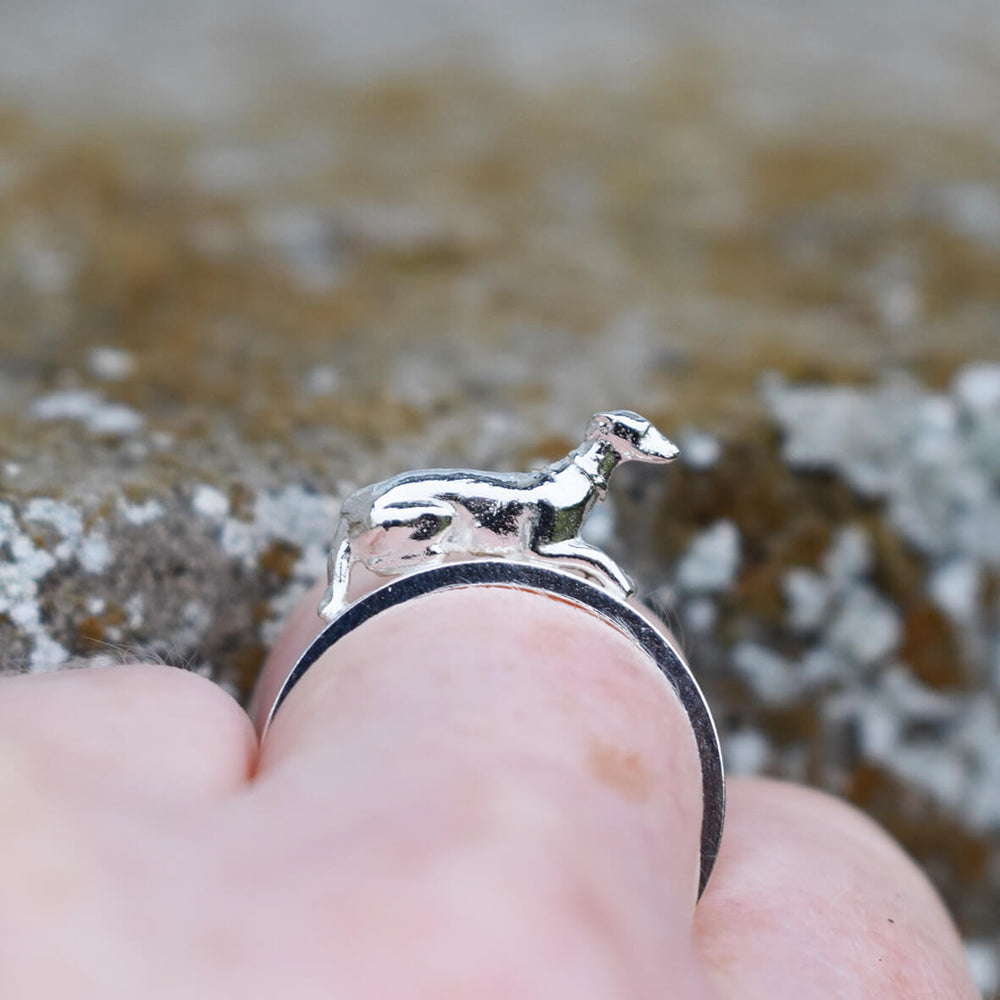 silver greyhound ring, greyhound jewellery, gift for greyhound owner, silver dog ring, greyhound memorial